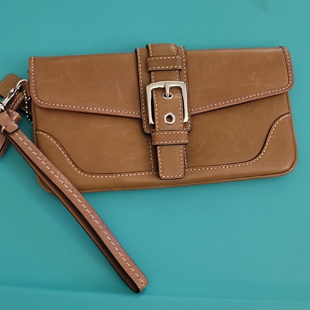 Coach Brown Leather Wristlet with Buckle
